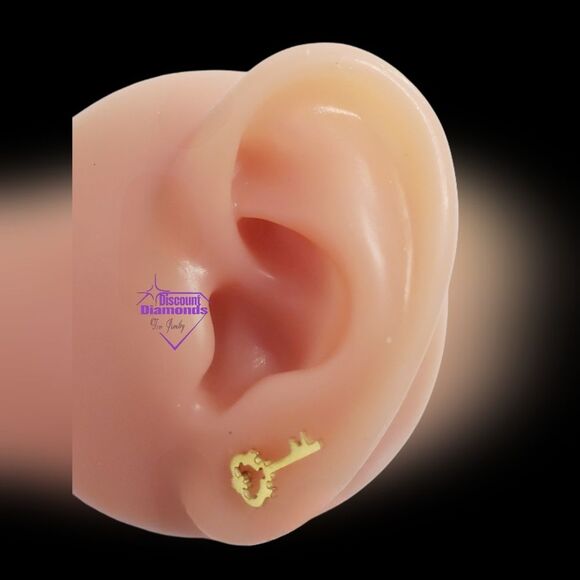 Gold Titanium Lock and Key Stud Pushback Earrings. - Picture 12 of 14